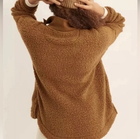 121. New Aerie Dream Sherpa Quarter Zip Sweatshirt Brown Size Small - Picture 2 of 7